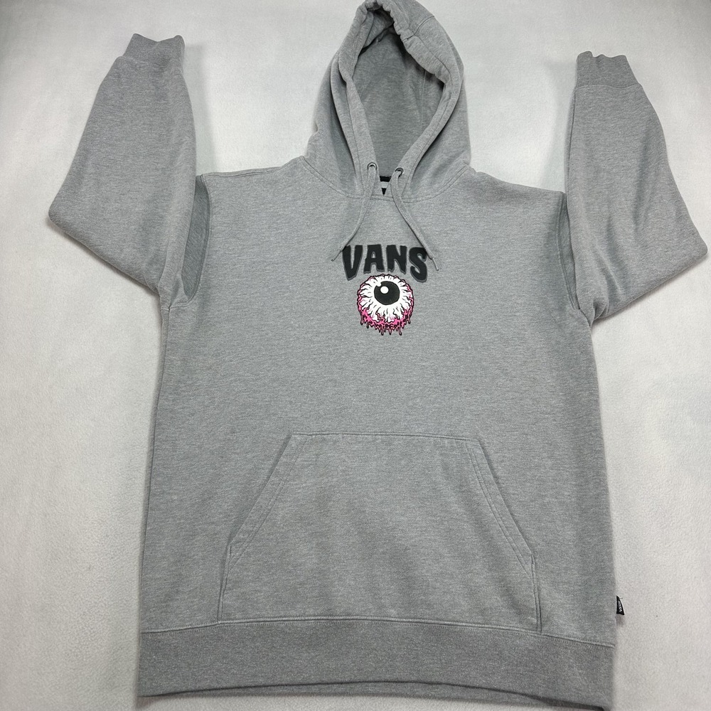Vans Hoodie Mens Medium Gray Eyeball Reaper Fleece Sweatshirt Horror Skater Y2K